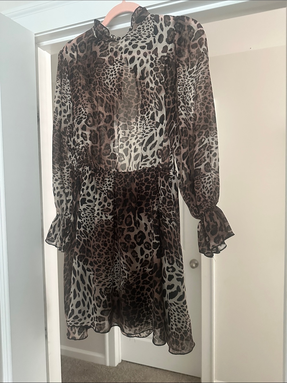 Leopard Print Long Sleeve Mini Dress - Brown